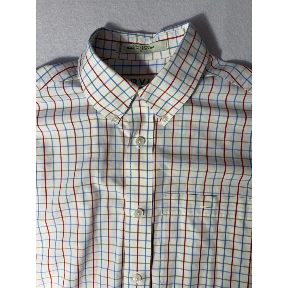 Orvis Mens Small Tattersall Check Button Down Shirt Cotton Red Blue Green White